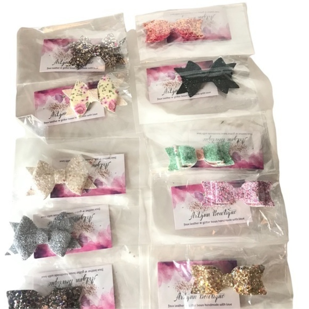 BRAND NEW HANDMADE SWEET SPARKLY GIRLS HAIR BOWS FLORAL SPARKLE SET OF 10